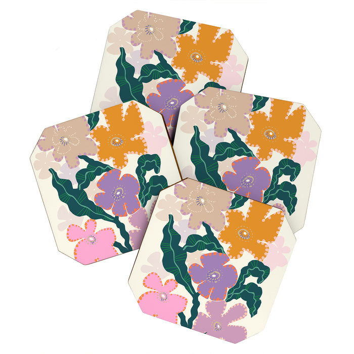 Large Pink  Retro Flowers Coaster Gallery Image 1