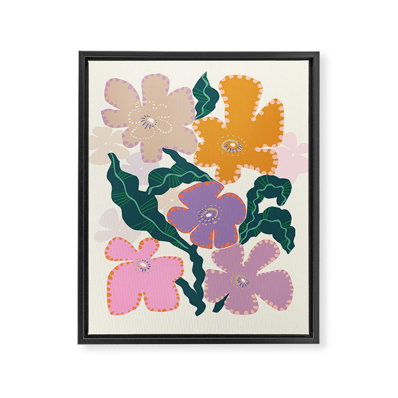 Large Pink  Retro Flowers Framed Canvas Print Gallery Image 6