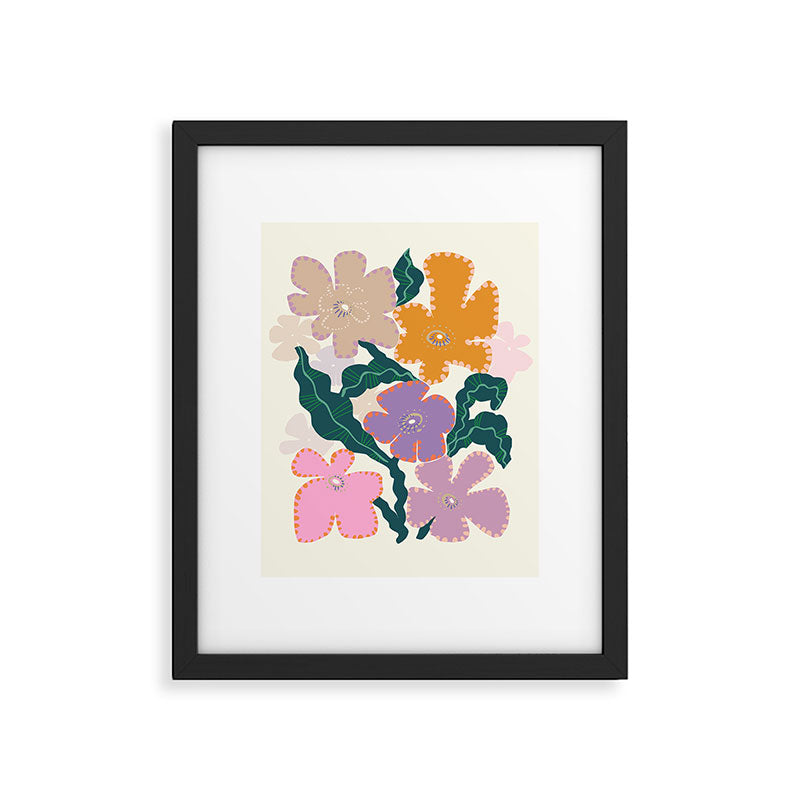 Large Pink  Retro Flowers Framed Art Print Gallery Image 5