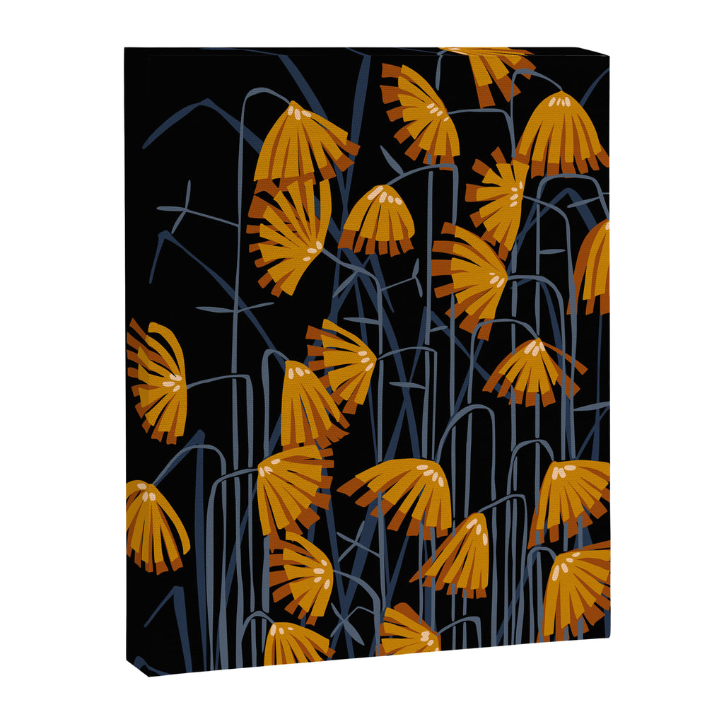 Linocut flower meadow black Canvas Print Gallery Image 6