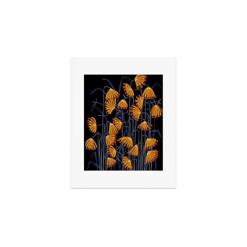 Linocut flower meadow black Art Print Gallery Image 1
