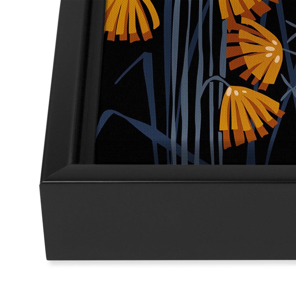 Linocut flower meadow black Framed Canvas Print Gallery Image 3