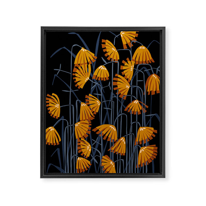Linocut flower meadow black Framed Canvas Print Gallery Image 1