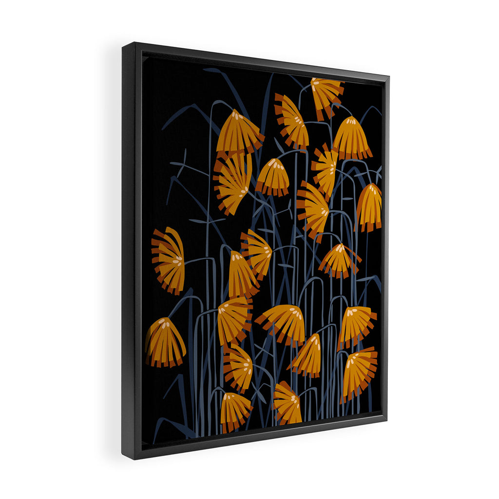 Linocut flower meadow black Framed Canvas Print Gallery Image 2