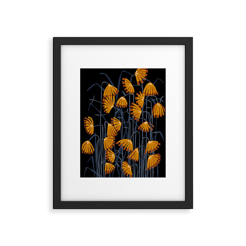 Linocut flower meadow black Framed Art Print Gallery Image 5