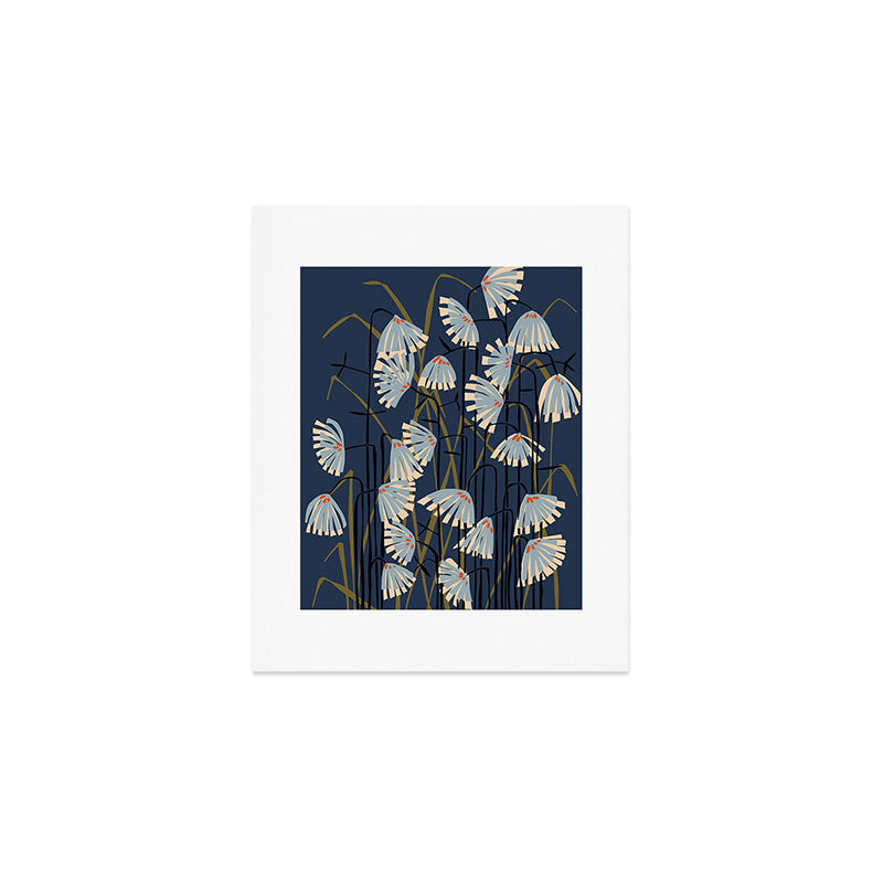 Linocut flower meadow blue Art Print Gallery Image 1