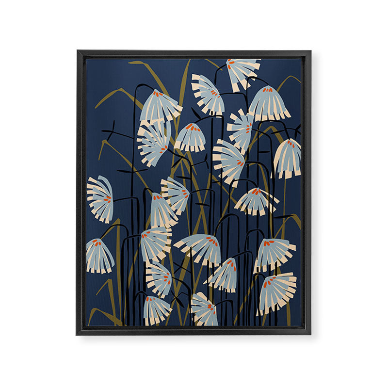 Linocut flower meadow blue Framed Canvas Print Gallery Image 6