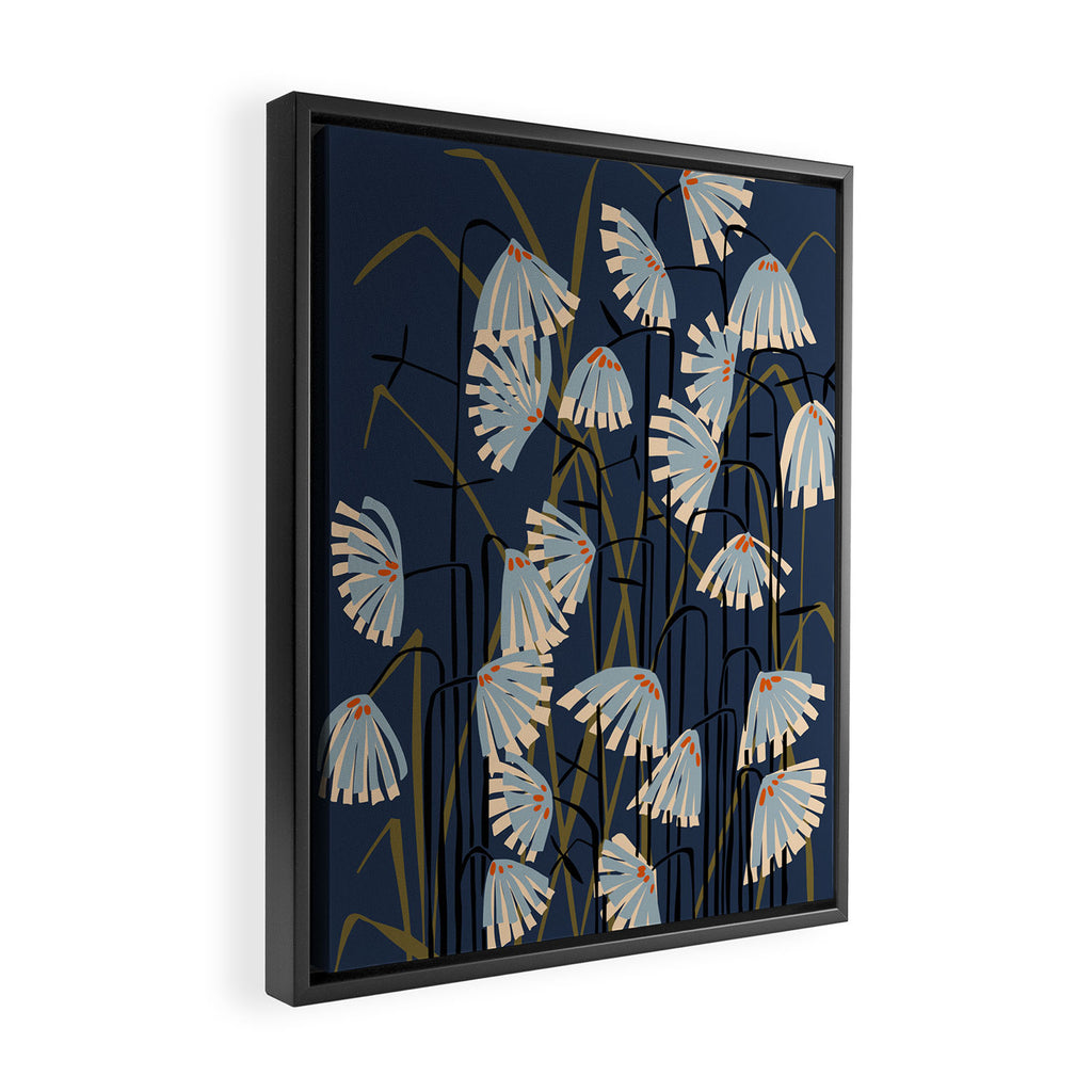 Linocut flower meadow blue Framed Canvas Print Gallery Image 2