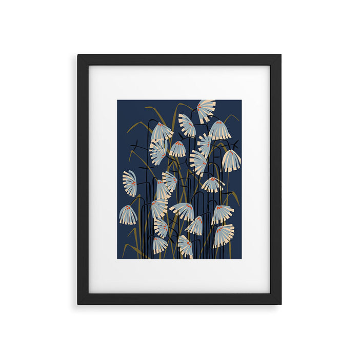Linocut flower meadow blue Framed Art Print Gallery Image 1