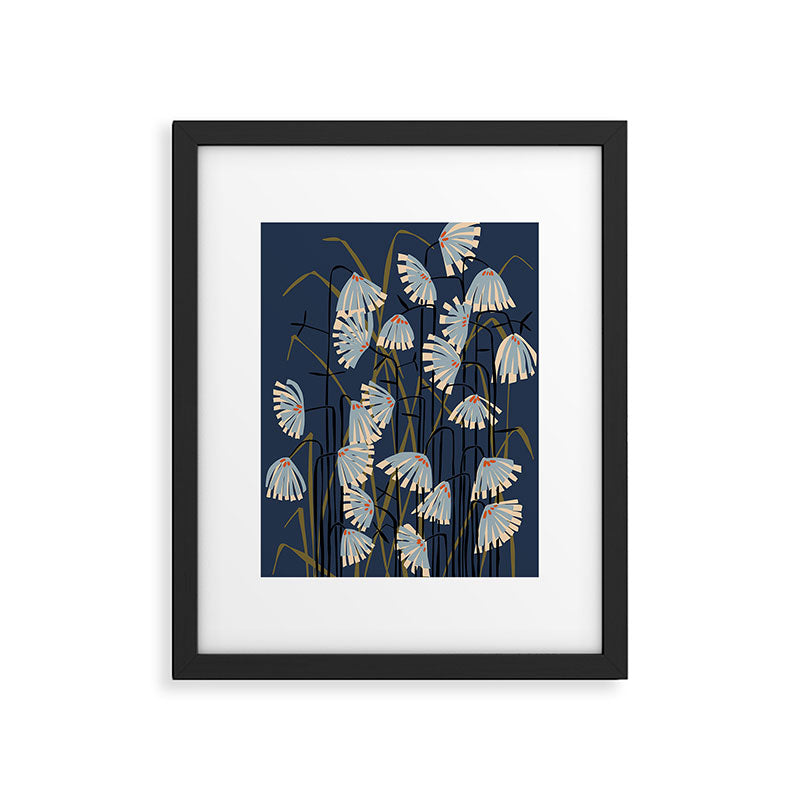 Linocut flower meadow blue Framed Art Print Gallery Image 4