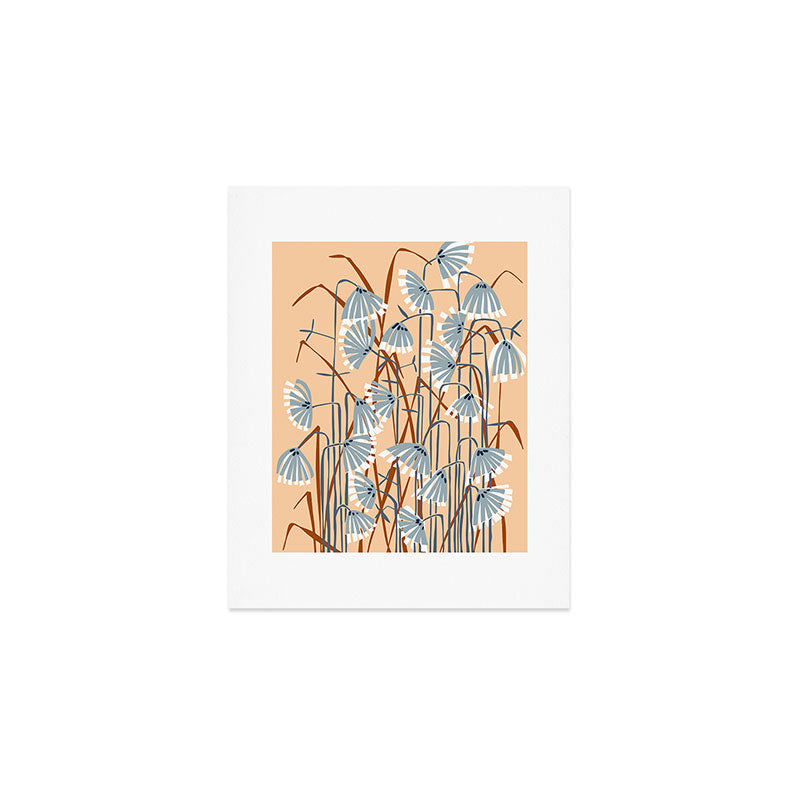 Linocut flower meadow blush Art Print Gallery Image 1