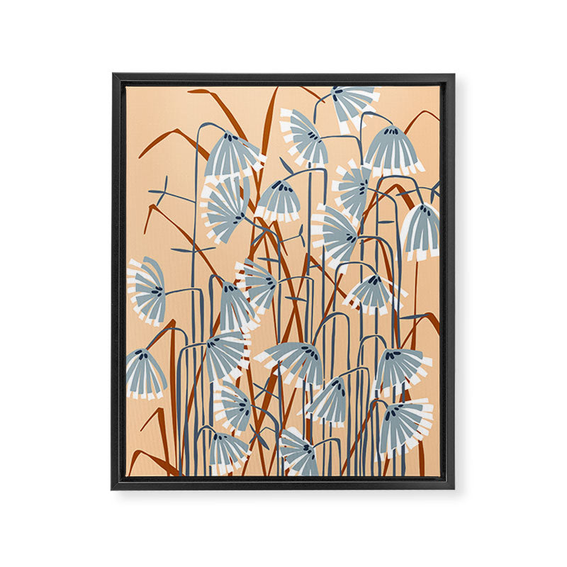 Linocut flower meadow blush Framed Canvas Print Gallery Image 6