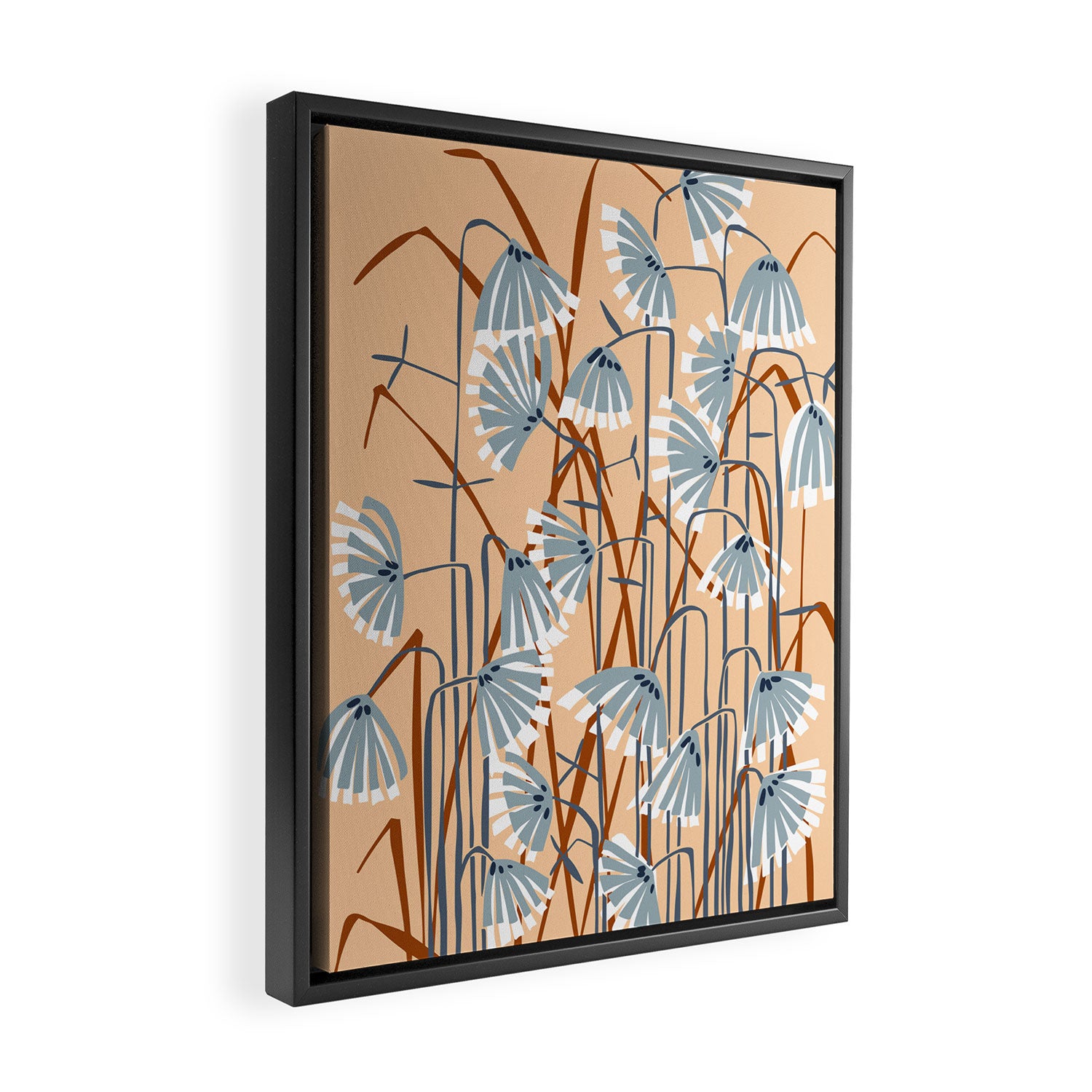 Linocut flower meadow blush Framed Canvas Print Gallery Image 2