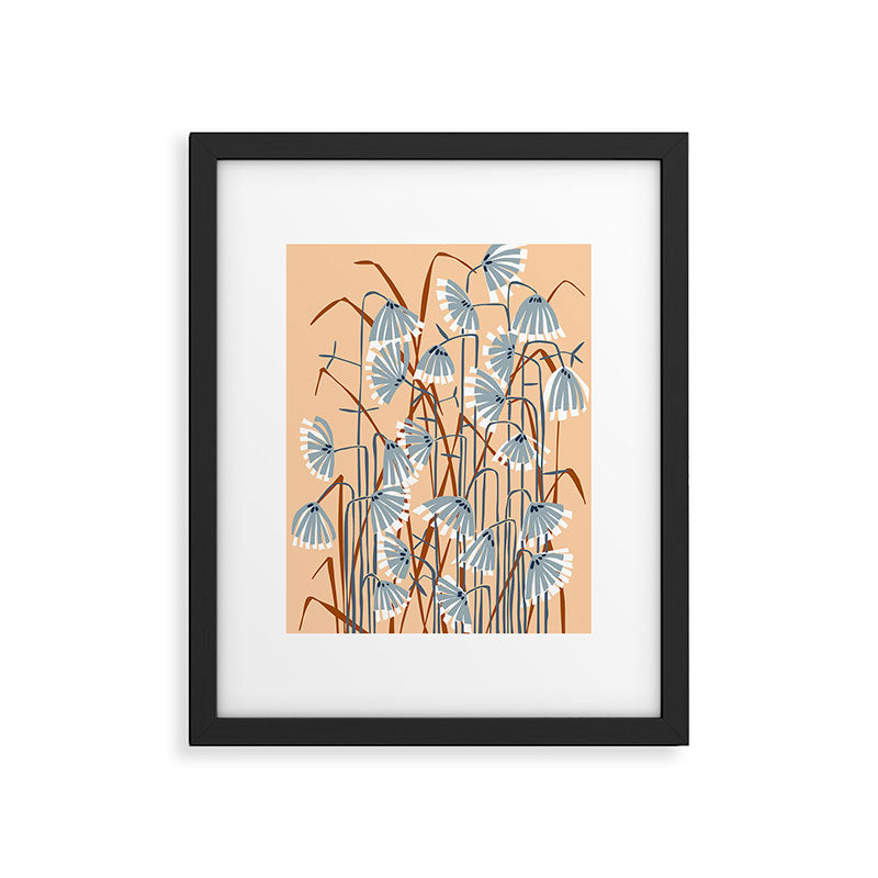 Linocut flower meadow blush Framed Art Print Gallery Image 4
