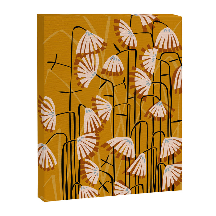 Linocut flower meadow mustard yellow Canvas Print Gallery Image 1