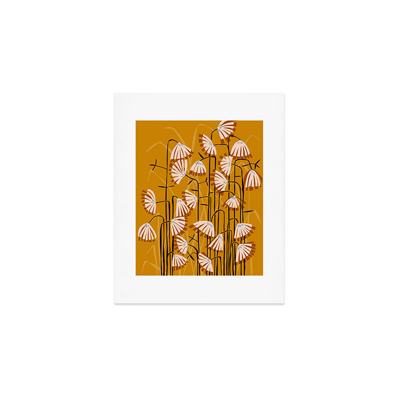 Linocut flower meadow mustard yellow Art Print Gallery Image 1