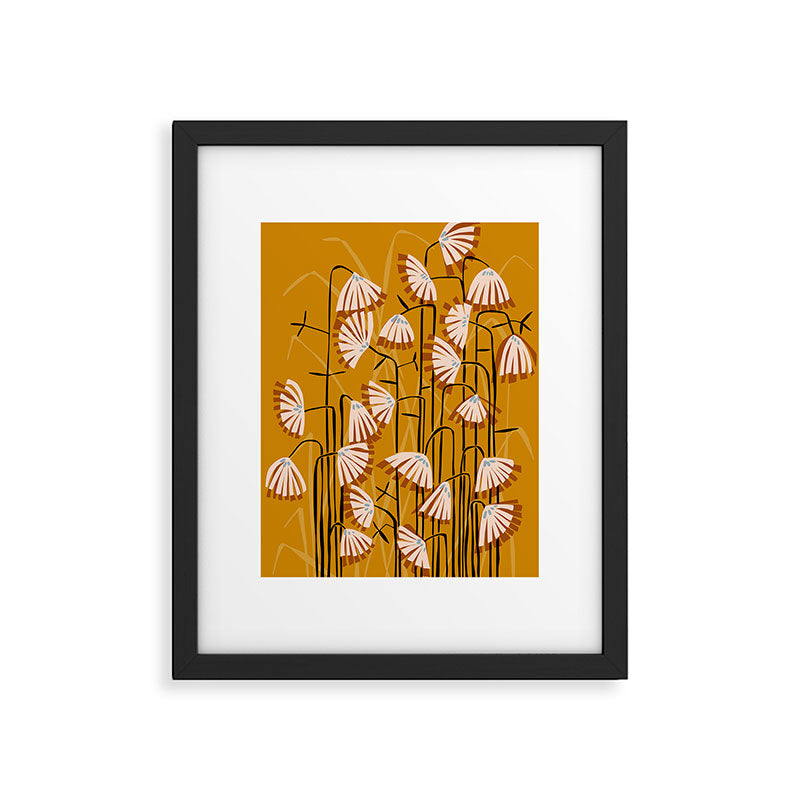 Linocut flower meadow mustard yellow Framed Art Print Gallery Image 5