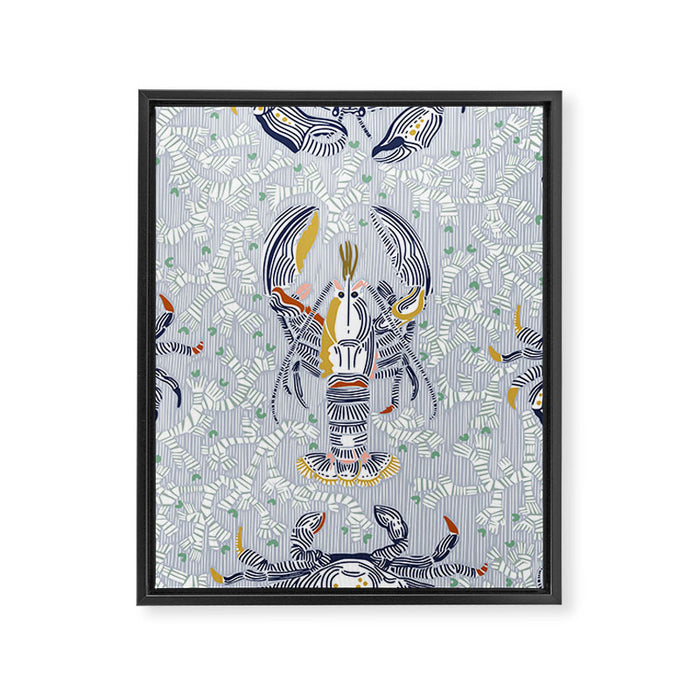 Lobster and crab coastal nostalgia grey Framed Canvas Print Gallery Image 1