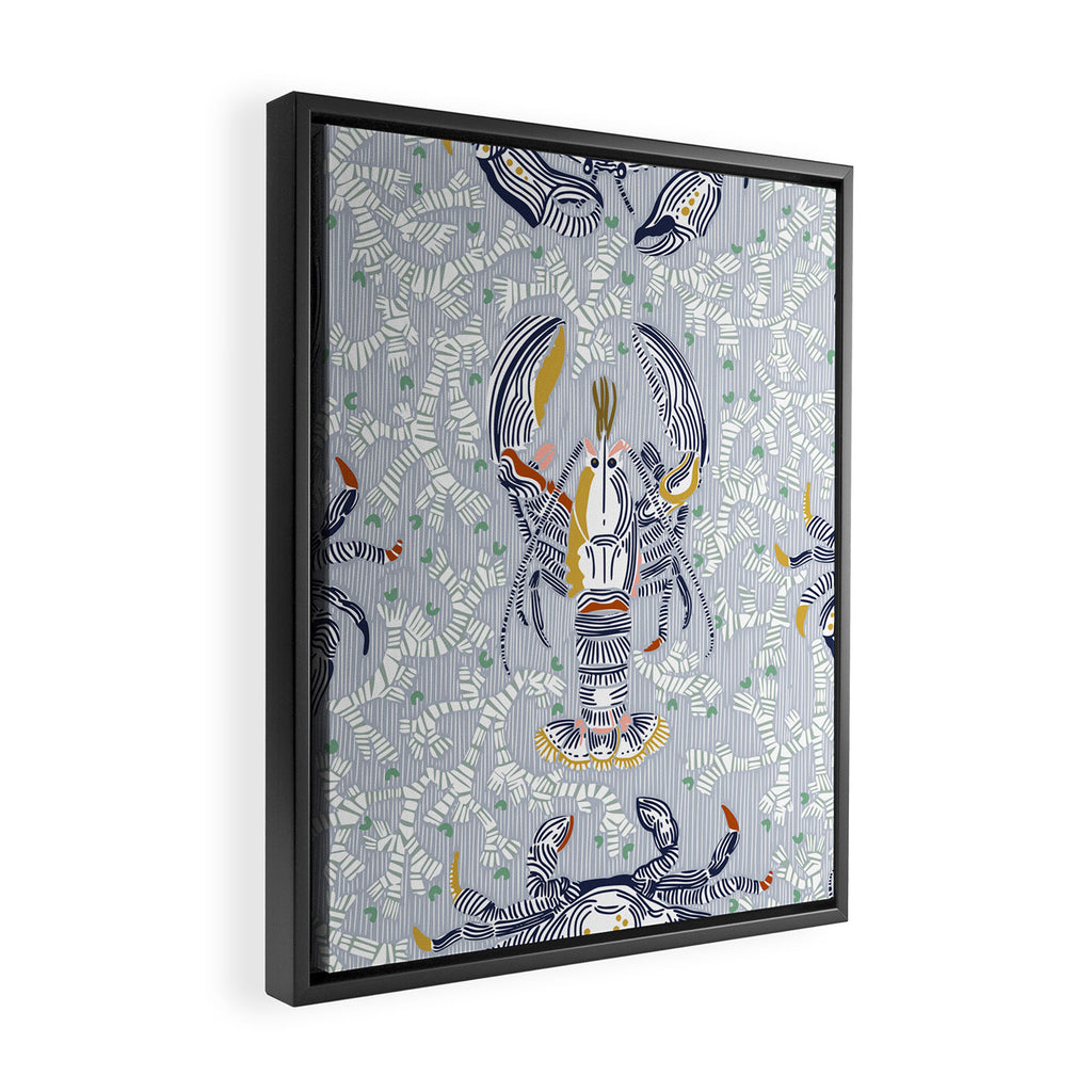 Lobster and crab coastal nostalgia grey Framed Canvas Print Gallery Image 2