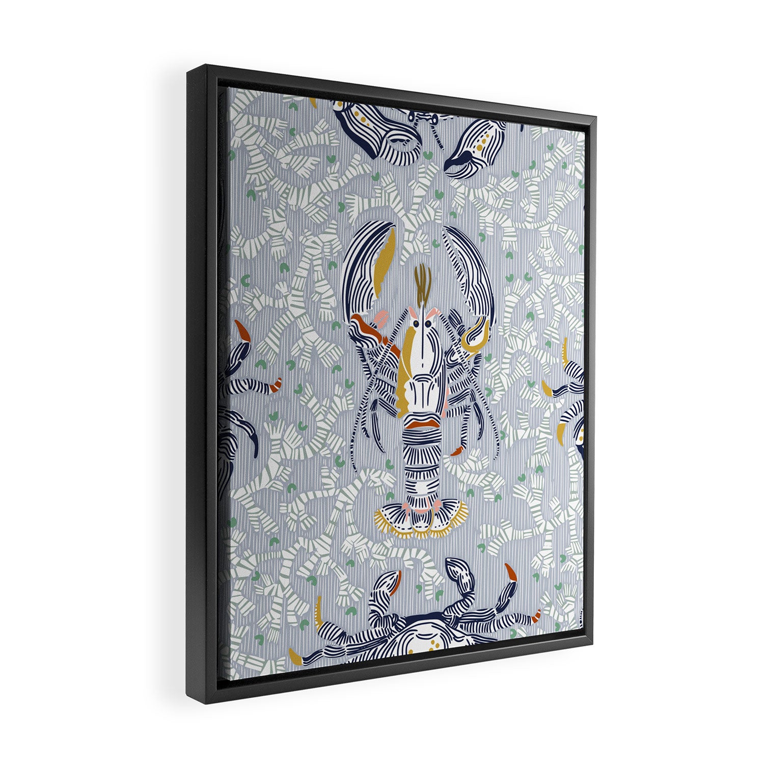 Lobster and crab coastal nostalgia grey Framed Canvas Print Gallery Image 2