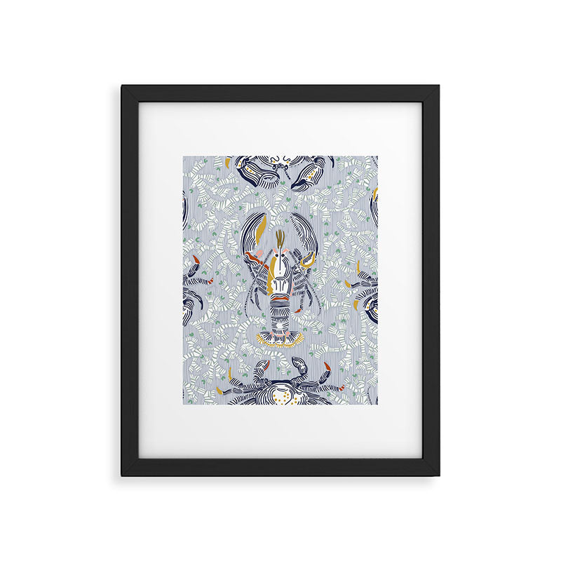 Lobster and crab coastal nostalgia grey Framed Art Print Gallery Image 6