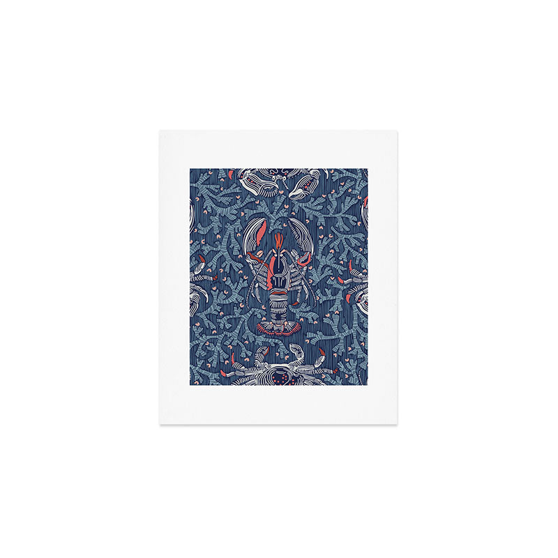 Lobster and crab coastal nostalgia navy Art Print Gallery Image 1