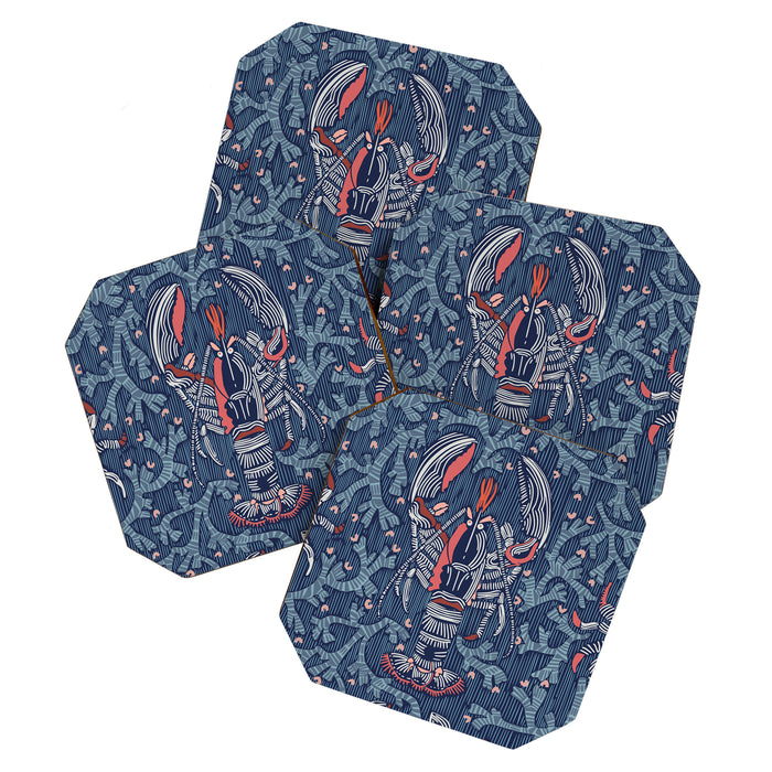Lobster and crab coastal nostalgia navy Coaster Gallery Image 1