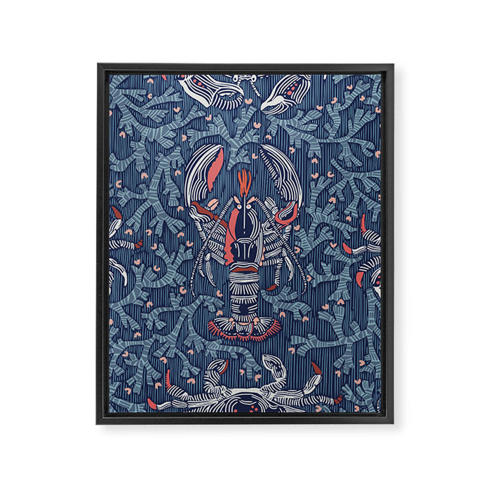 Lobster and crab coastal nostalgia navy Framed Canvas Print Gallery Image 1