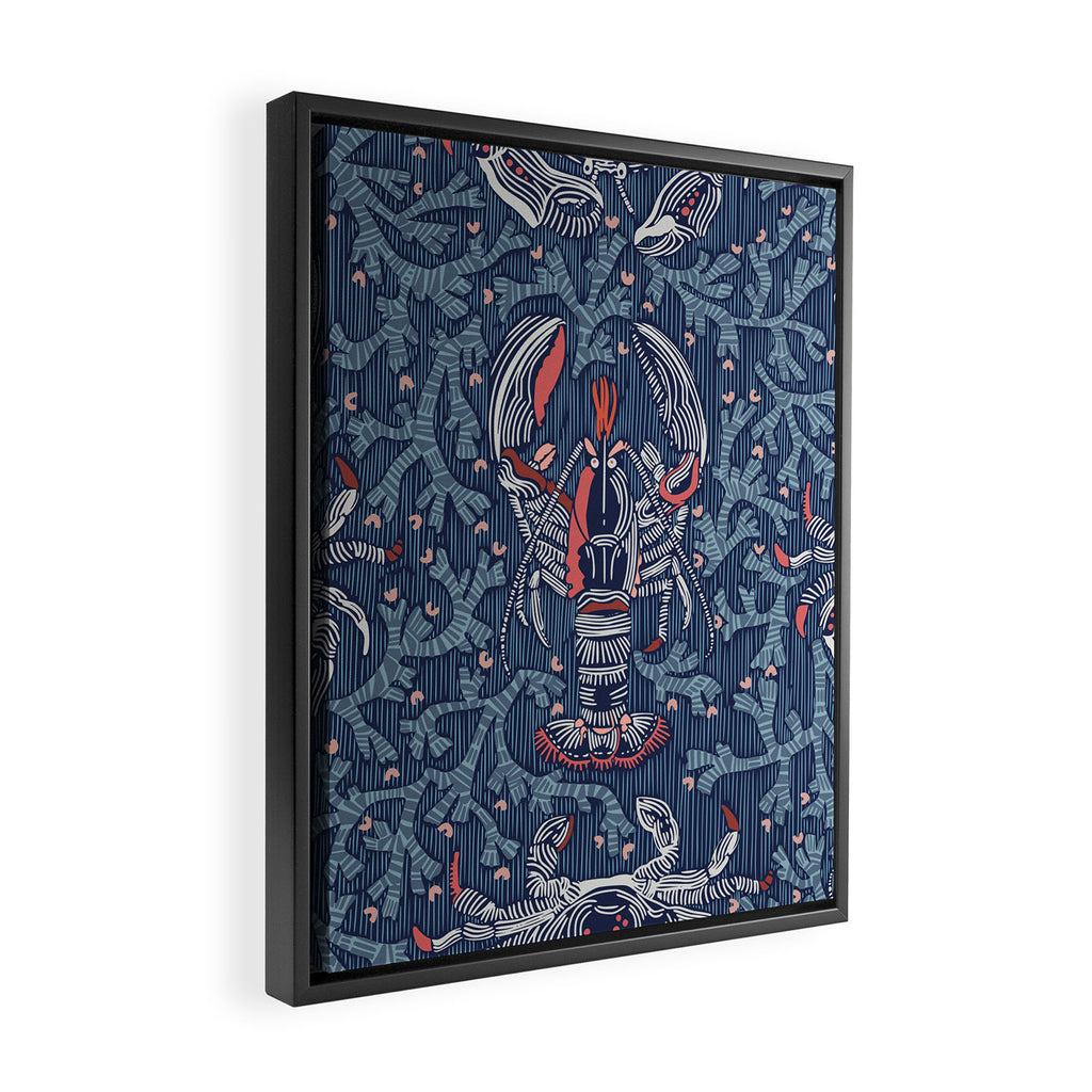 Lobster and crab coastal nostalgia navy Framed Canvas Print Gallery Image 2