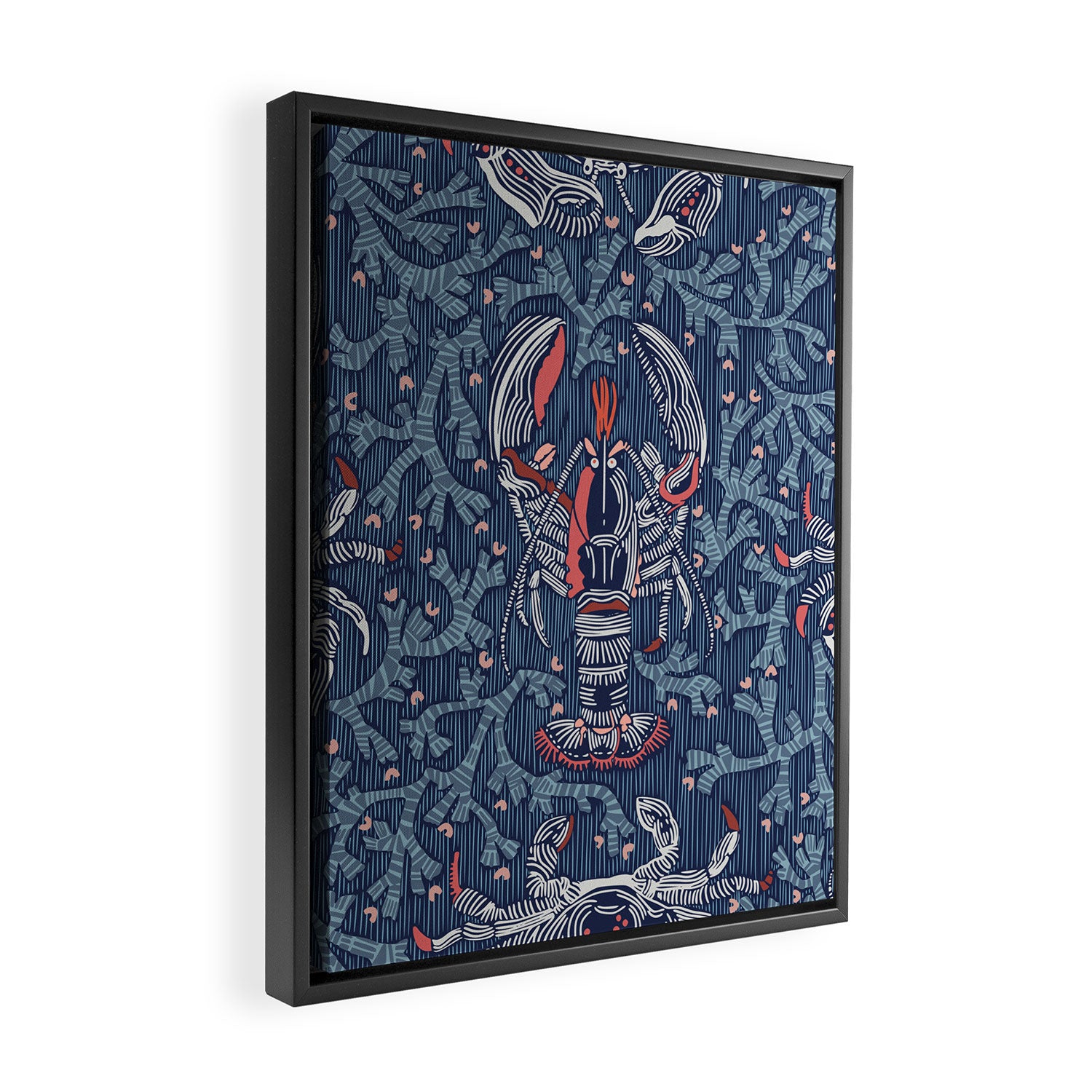 Lobster and crab coastal nostalgia navy Framed Canvas Print Gallery Image 2