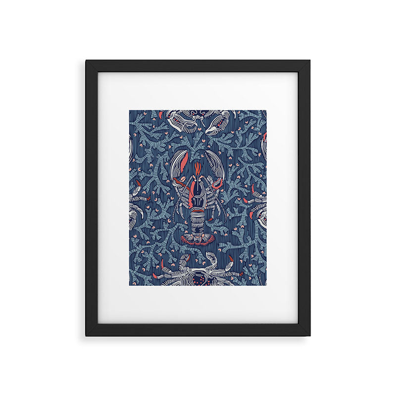 Lobster and crab coastal nostalgia navy Framed Art Print Gallery Image 6