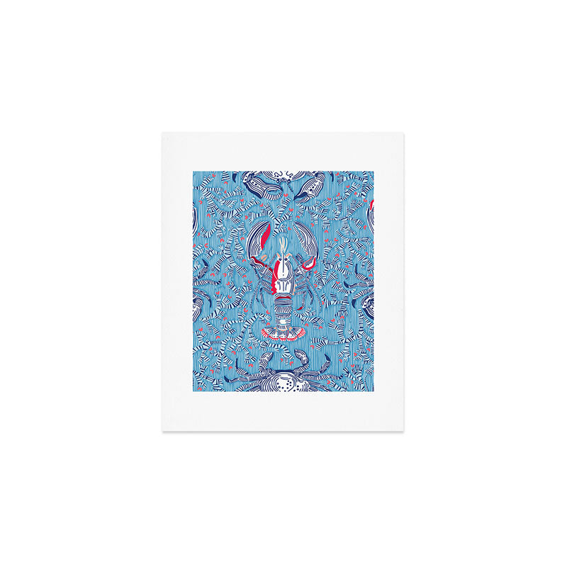 Lobster and crab coastal nostalgia summer blue Art Print Gallery Image 1