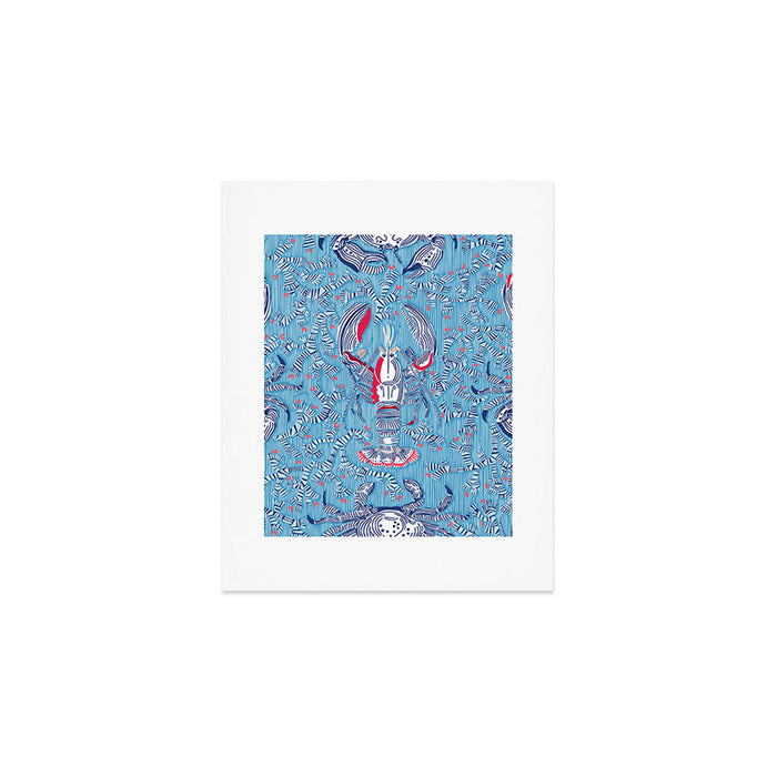 Lobster and crab coastal nostalgia summer blue Art Print Gallery Image 1