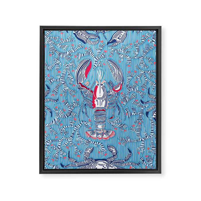 Lobster and crab coastal nostalgia summer blue Framed Canvas Print Gallery Image 1