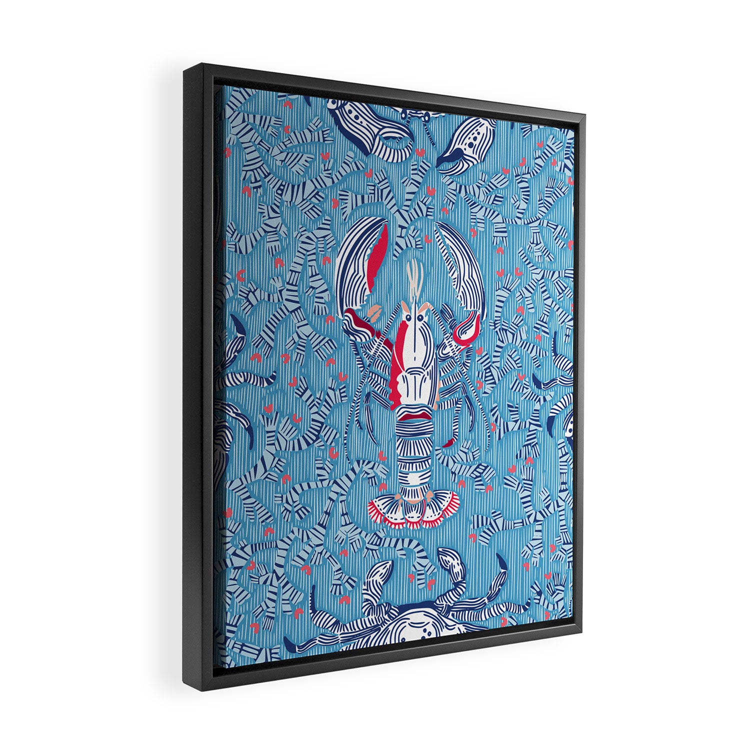 Lobster and crab coastal nostalgia summer blue Framed Canvas Print Gallery Image 2