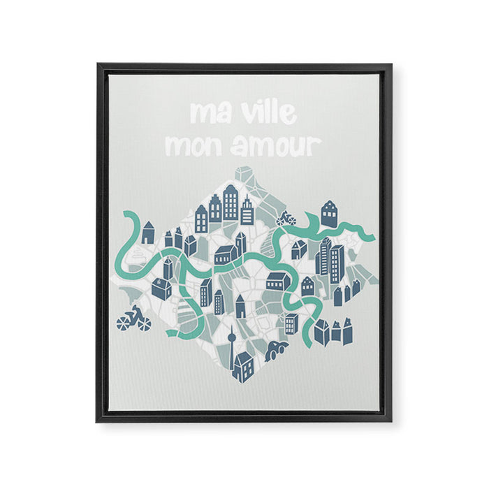 ma ville mon amour; City life collection soft grey  Framed Canvas Print Gallery Image 1