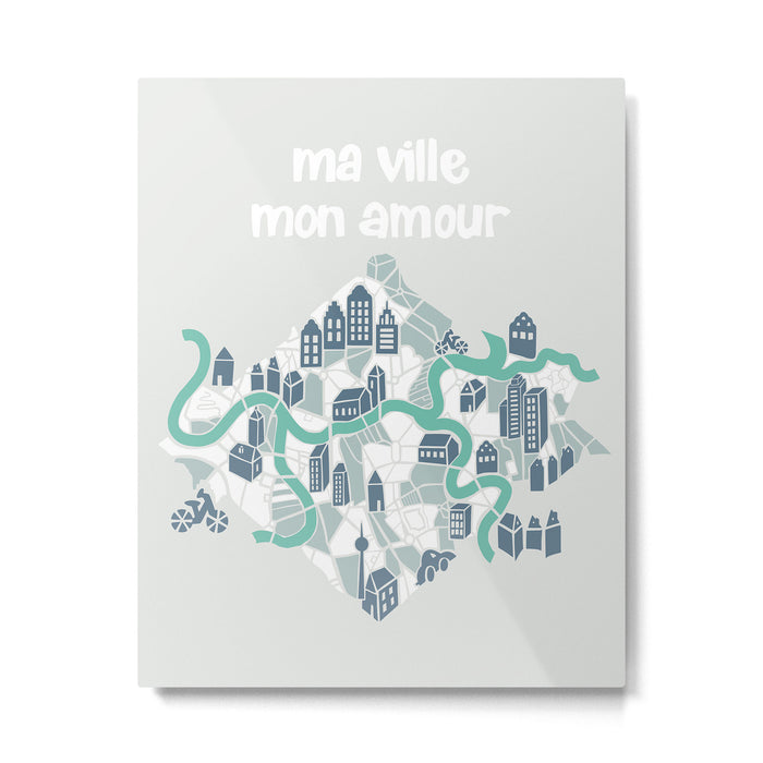 ma ville mon amour; City life collection soft grey  Metal Print Gallery Image 1