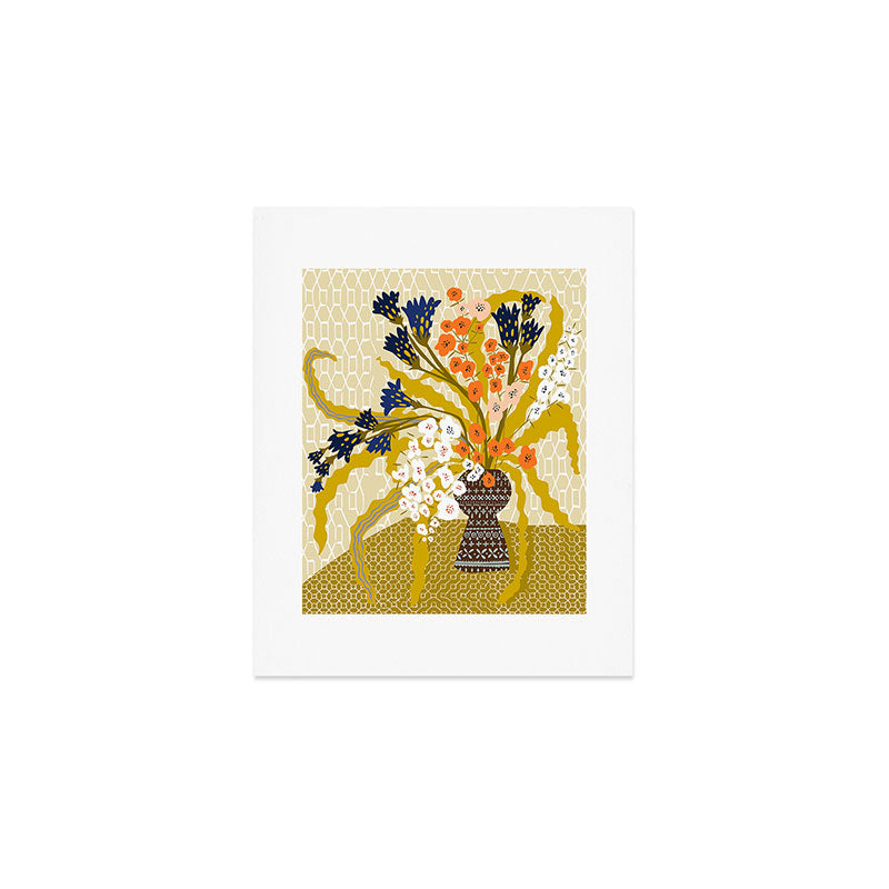 Matisse Flower Vase modern Illustration mustard yellow Art Print Gallery Image 1
