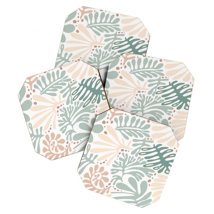 Matisse leaves pattern modern minimalistic pastel crayon soft colors Coaster Gallery Image 1