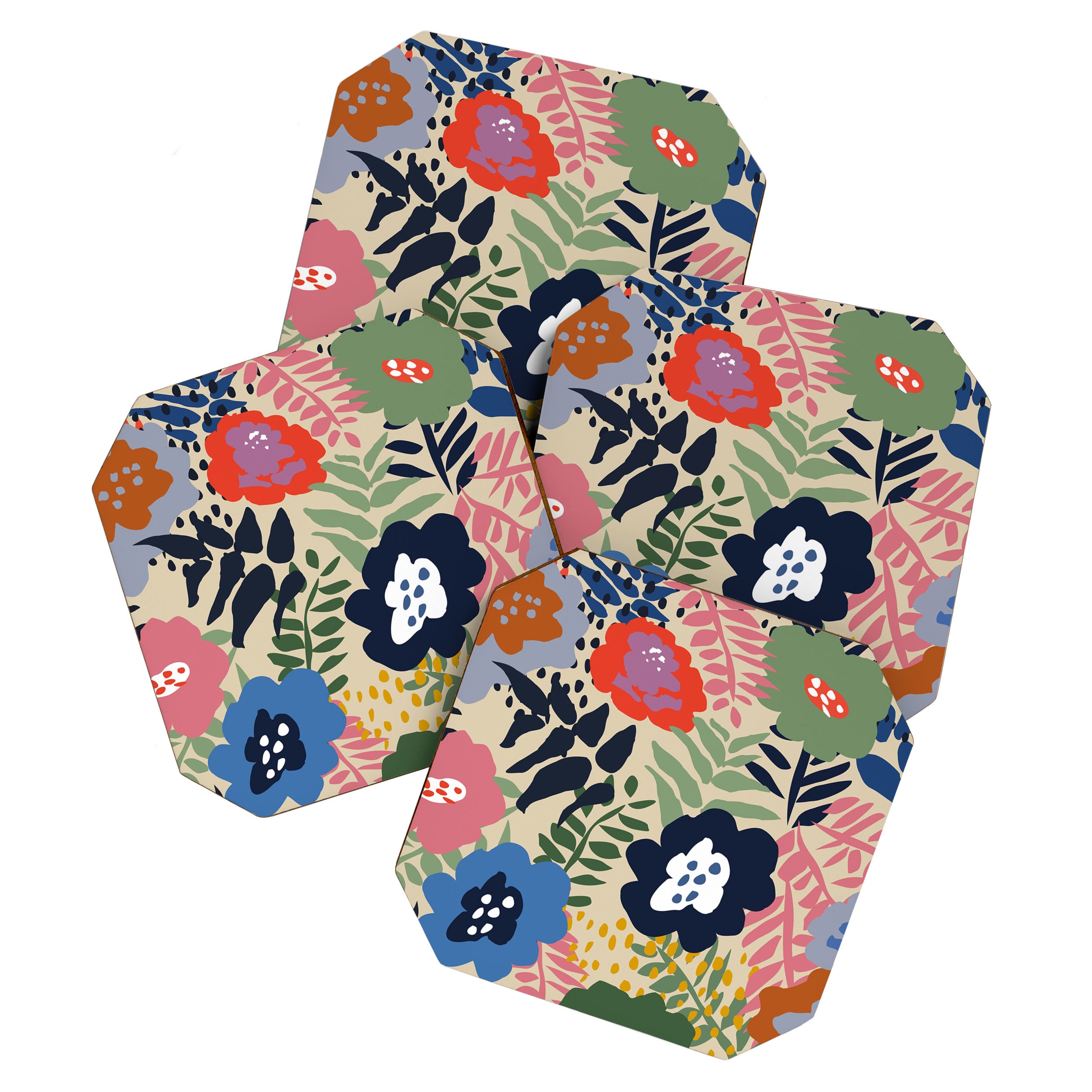 Maximalist floral shapes pattern Coaster Gallery Image 1