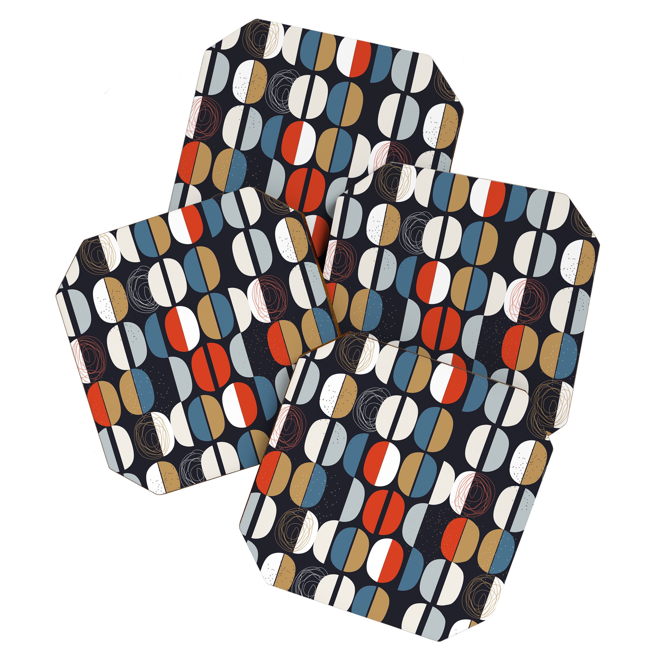Mid century geometric pattern dark blue Coaster Gallery Image 1