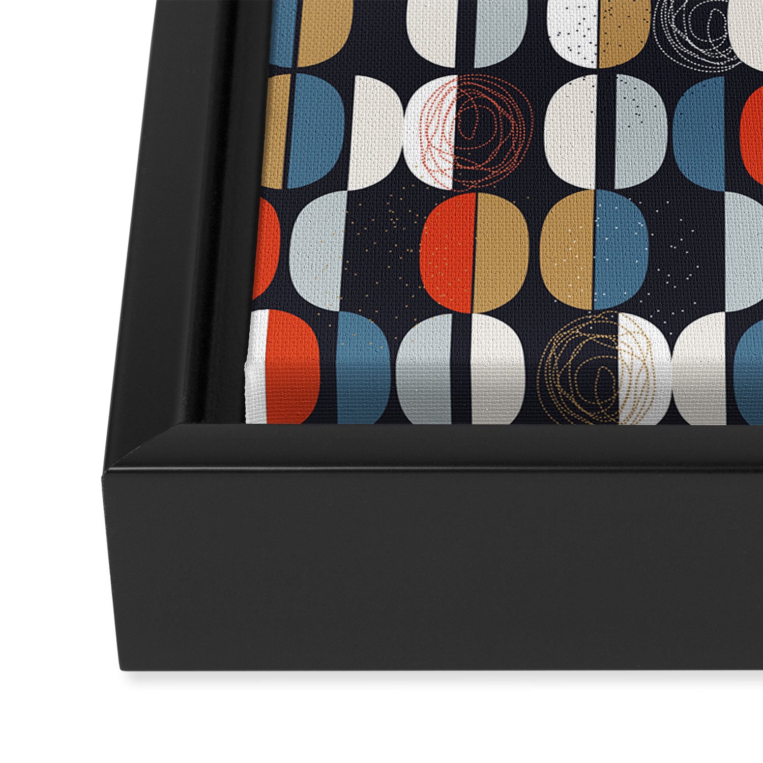 Mid century geometric pattern dark blue Framed Canvas Print Gallery Image 3