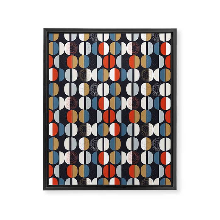 Mid century geometric pattern dark blue Framed Canvas Print Gallery Image 1