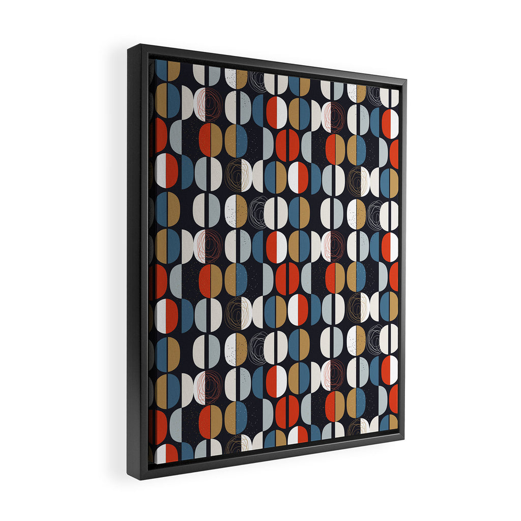 Mid century geometric pattern dark blue Framed Canvas Print Gallery Image 2