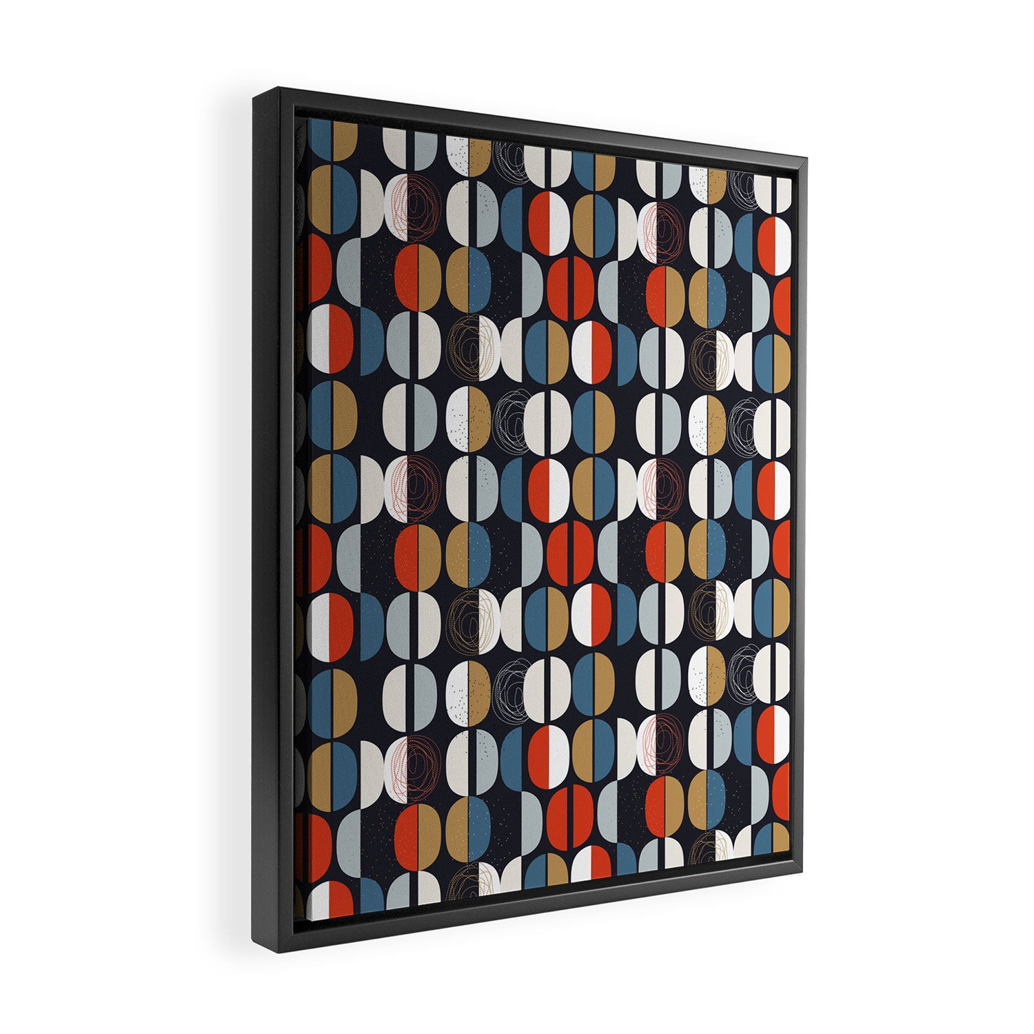 Mid century geometric pattern dark blue Framed Canvas Print Gallery Image 2