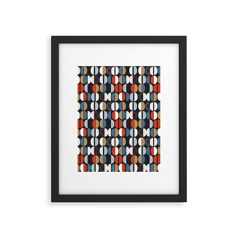 Mid century geometric pattern dark blue Framed Art Print Gallery Image 6