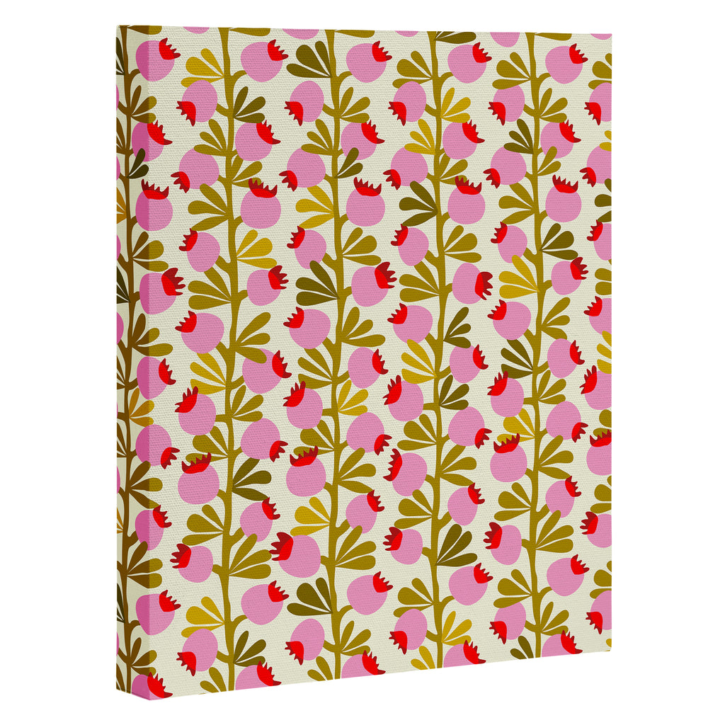 Minimal nordic flower pink with green Canvas Print Gallery Image 3