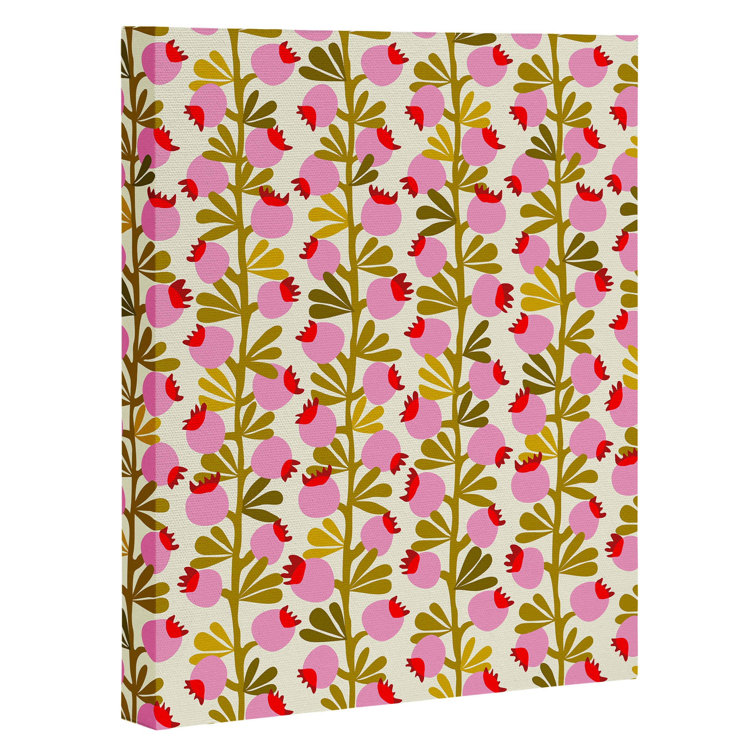 Minimal nordic flower pink with green Canvas Print Gallery Image 3