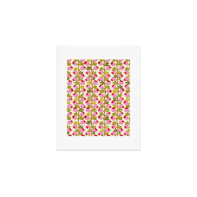 Minimal nordic flower pink with green Art Print Gallery Image 1