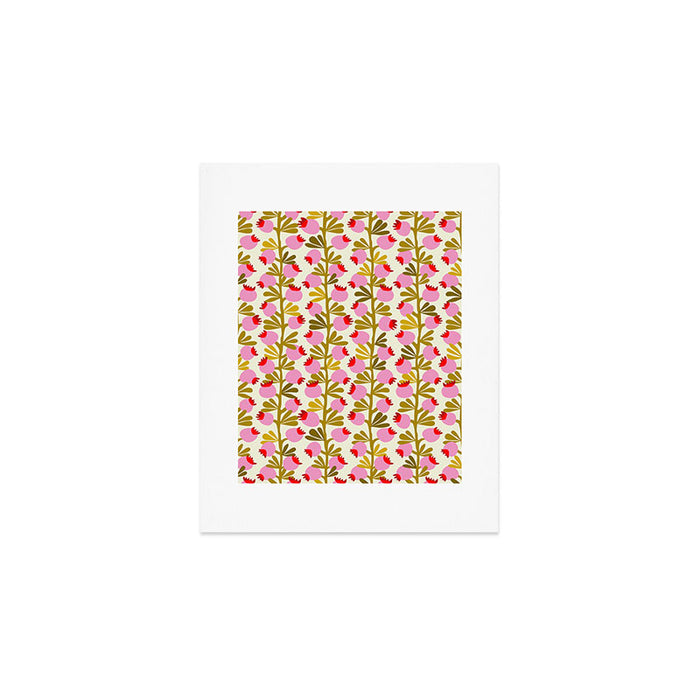 Minimal nordic flower pink with green Art Print Gallery Image 1